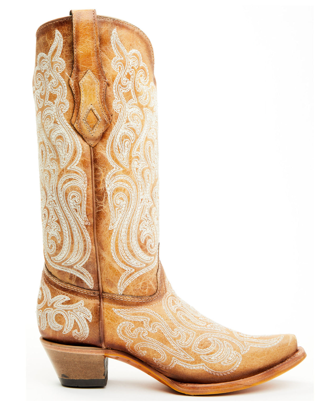 Corral Women's Straw Brown with Luminescent Embroidery Snip Toe Cowboy Boots