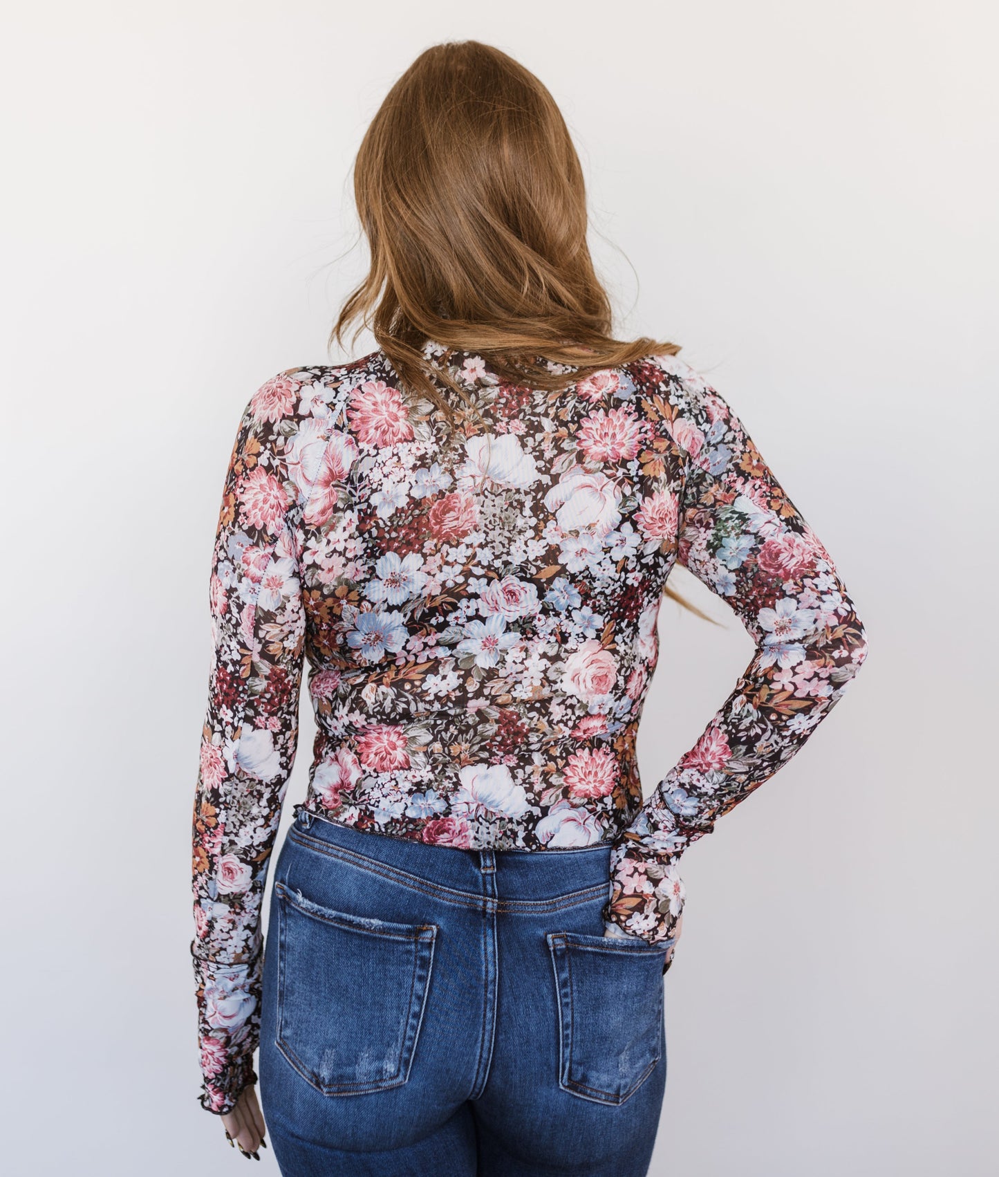 Floral High Neck Mesh Womans Blouse