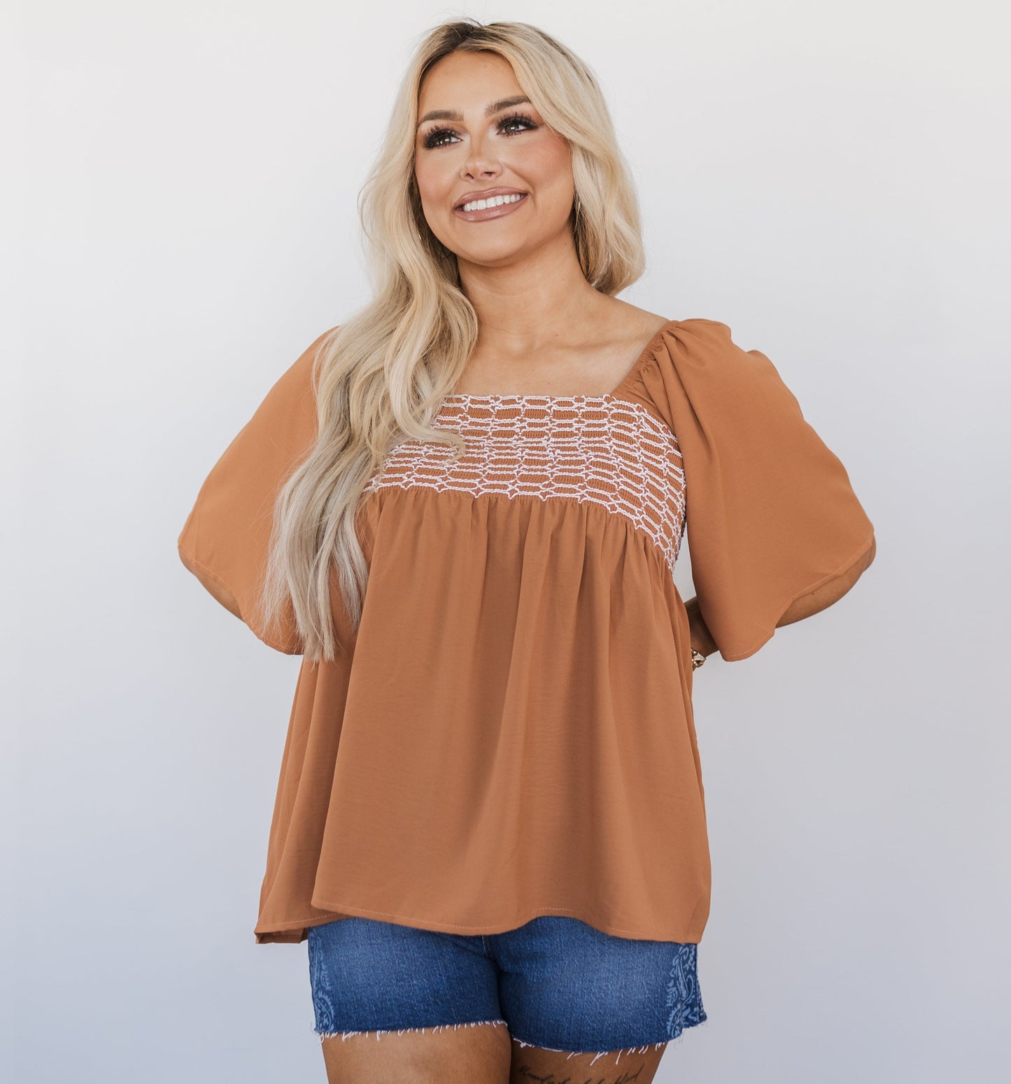 Square Neck Wide Sleeves Flowy Top