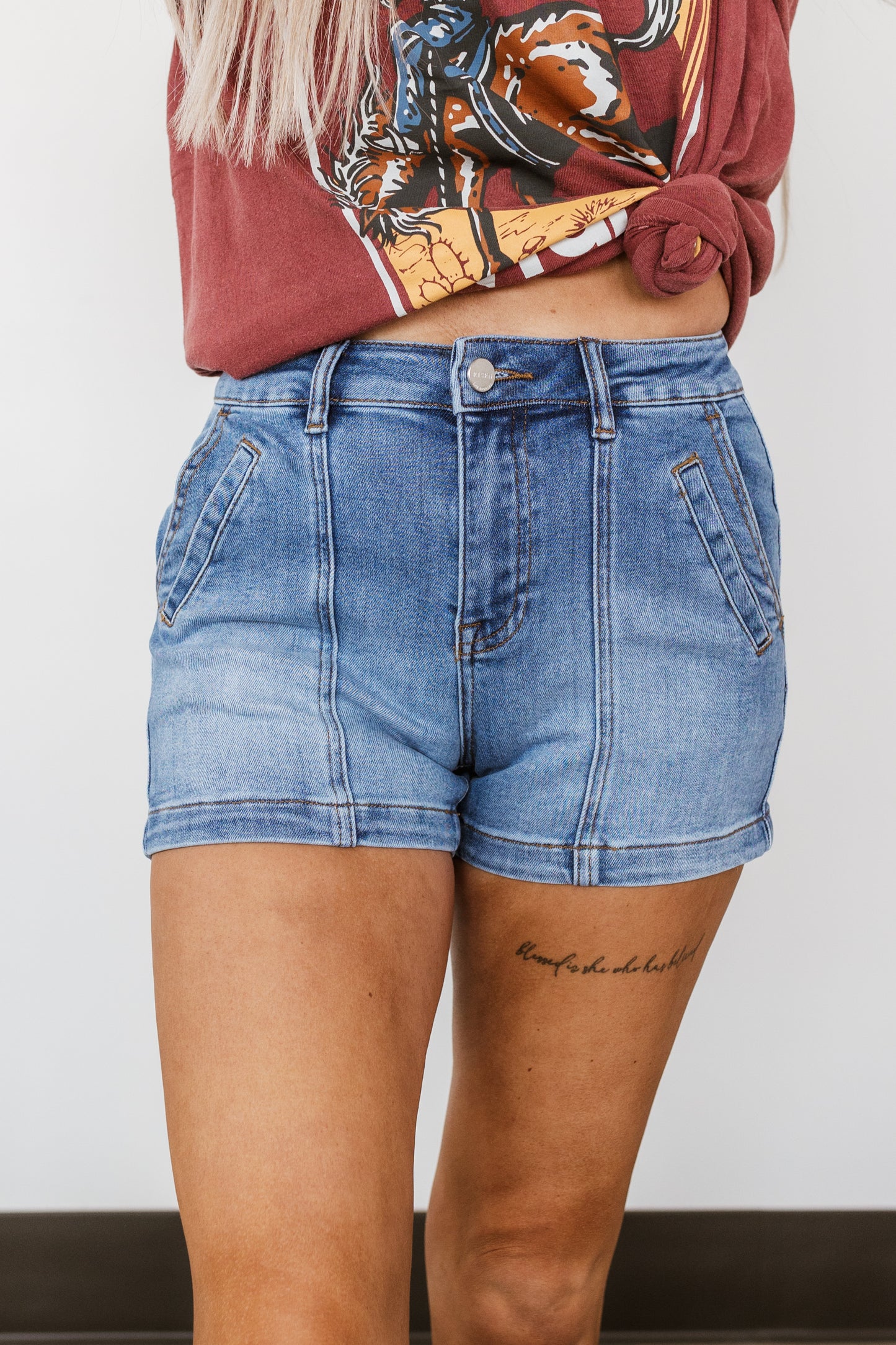 High Rise Front Seam Detail Shorts