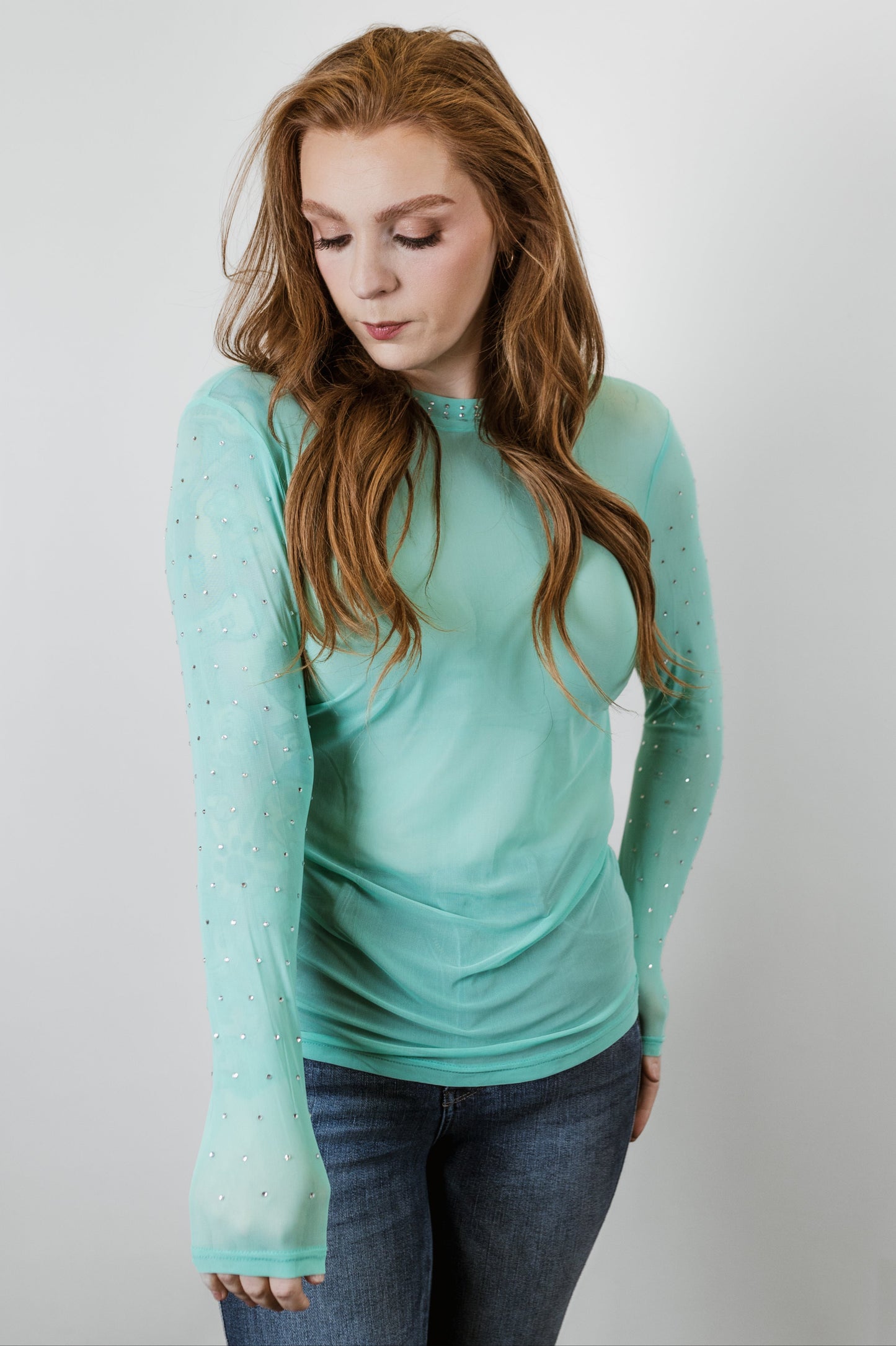 Celeste Turquoise Mesh Sleeve Top