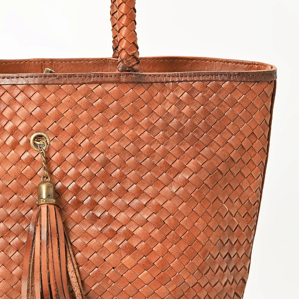 American Darling Basket Weave Leather Tote with Braided Handles & Tassels