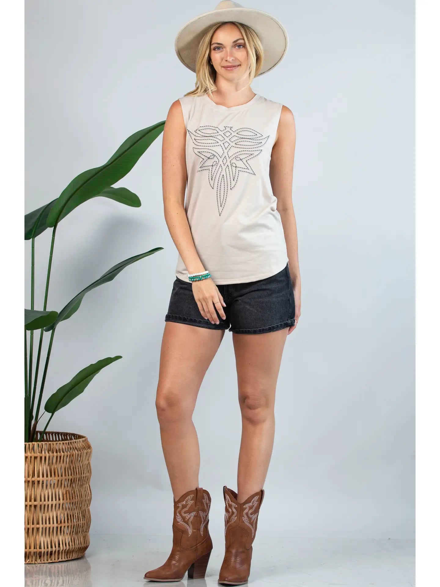 Desert Stitch Boot Graphic Sleeveless Tank