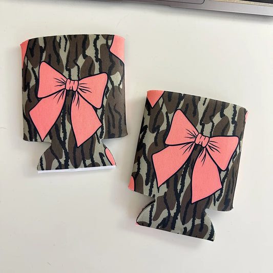 Pink Bow Camo Can Cooler