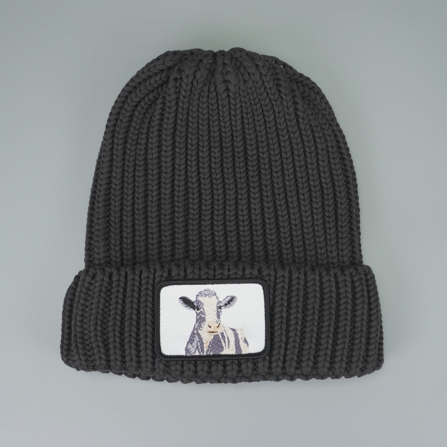 Cuffed Highland Cow Embroidered Patch Knit Beanie