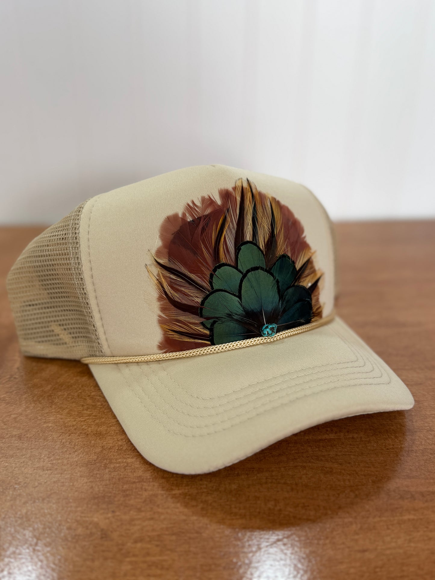 Black Feather Detailed Trucker Hat