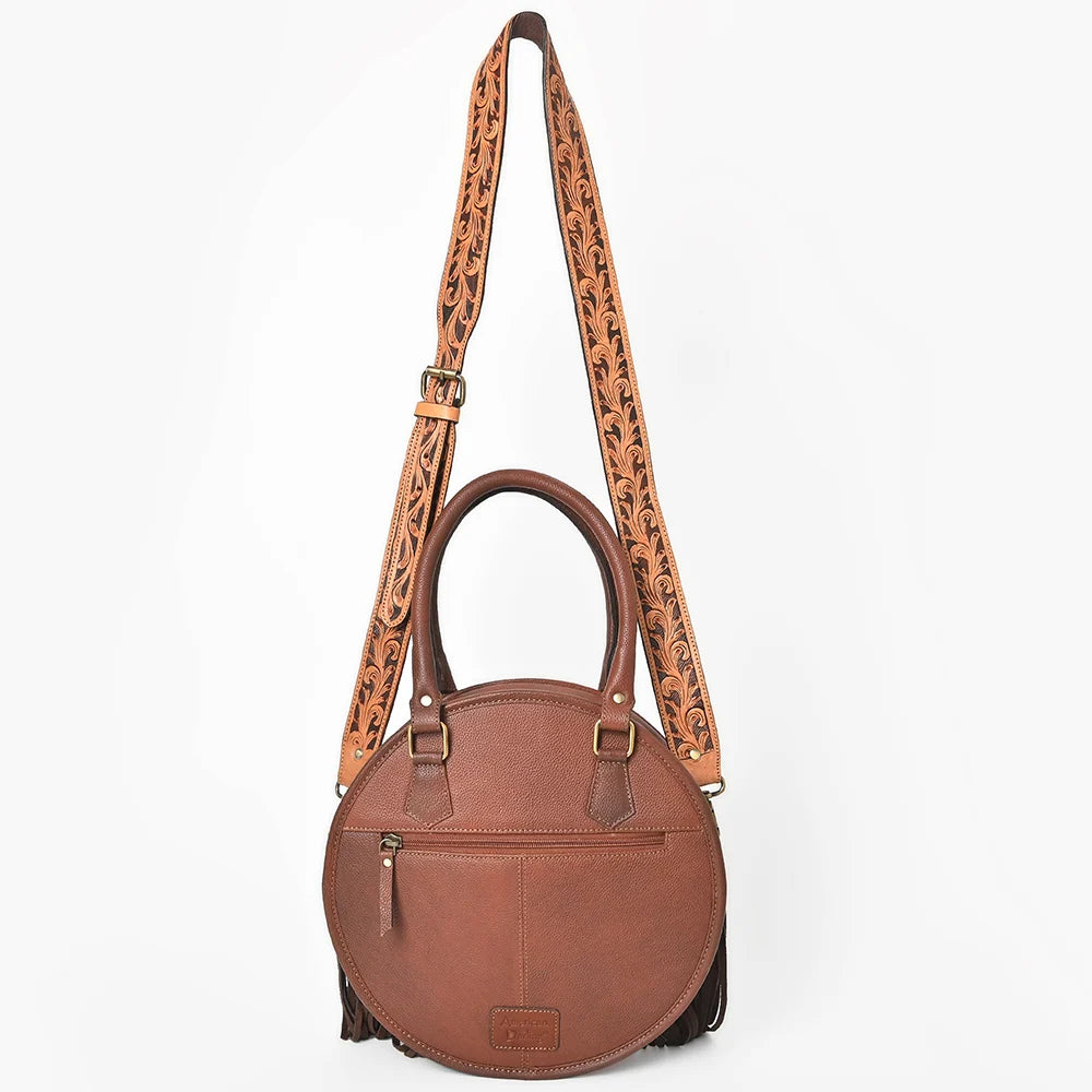 American Darling Denim & Floral Tooled Leather Fringe Canteen Bag