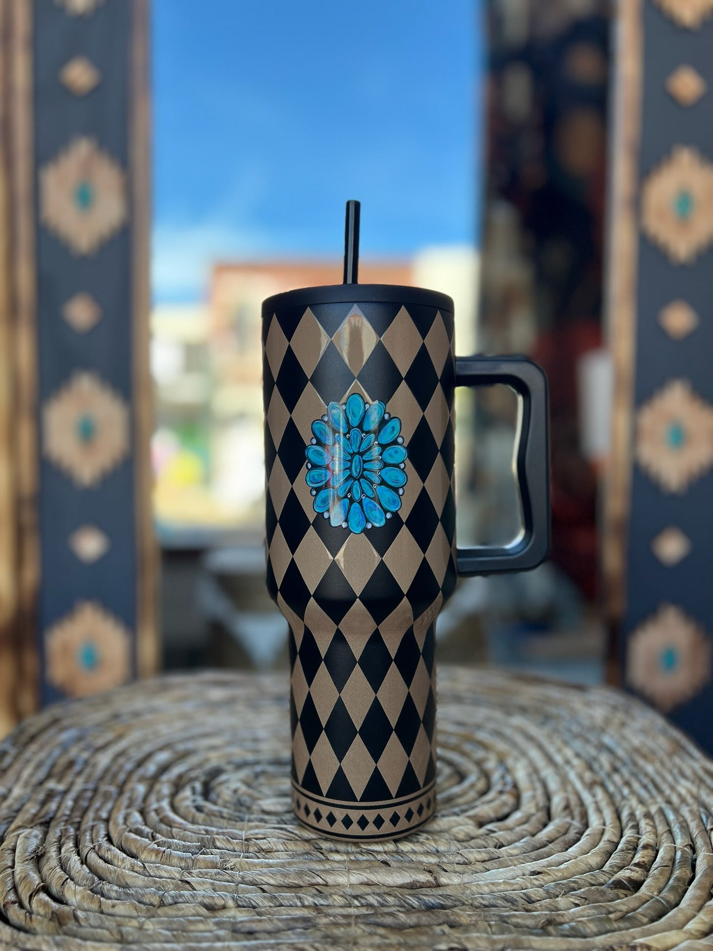 Checkered & Turquoise 40oz Tumbler