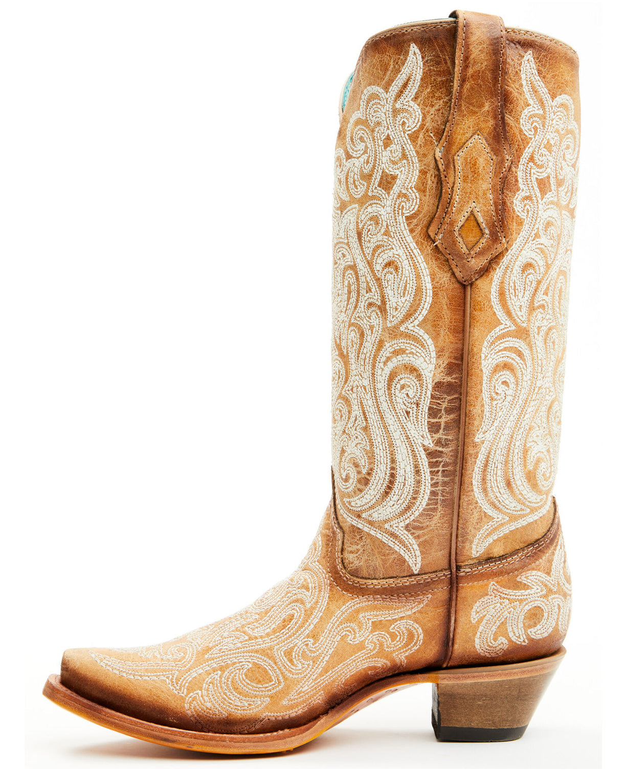 Corral Women's Straw Brown with Luminescent Embroidery Snip Toe Cowboy Boots