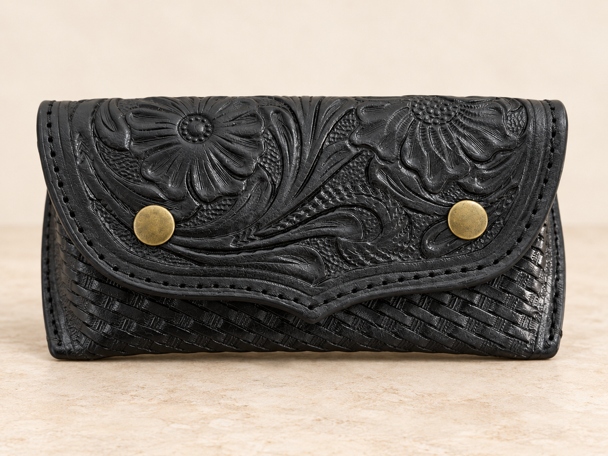 Tooled Leather Floral Sunglasses Case