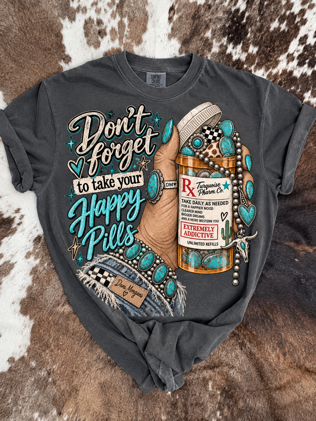 Turquoise Happy Med Comfort Colors Graphic Tee