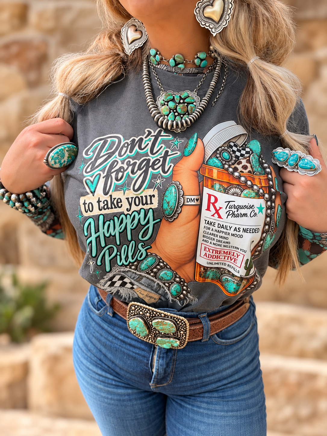 Turquoise Happy Med Comfort Colors Graphic Tee