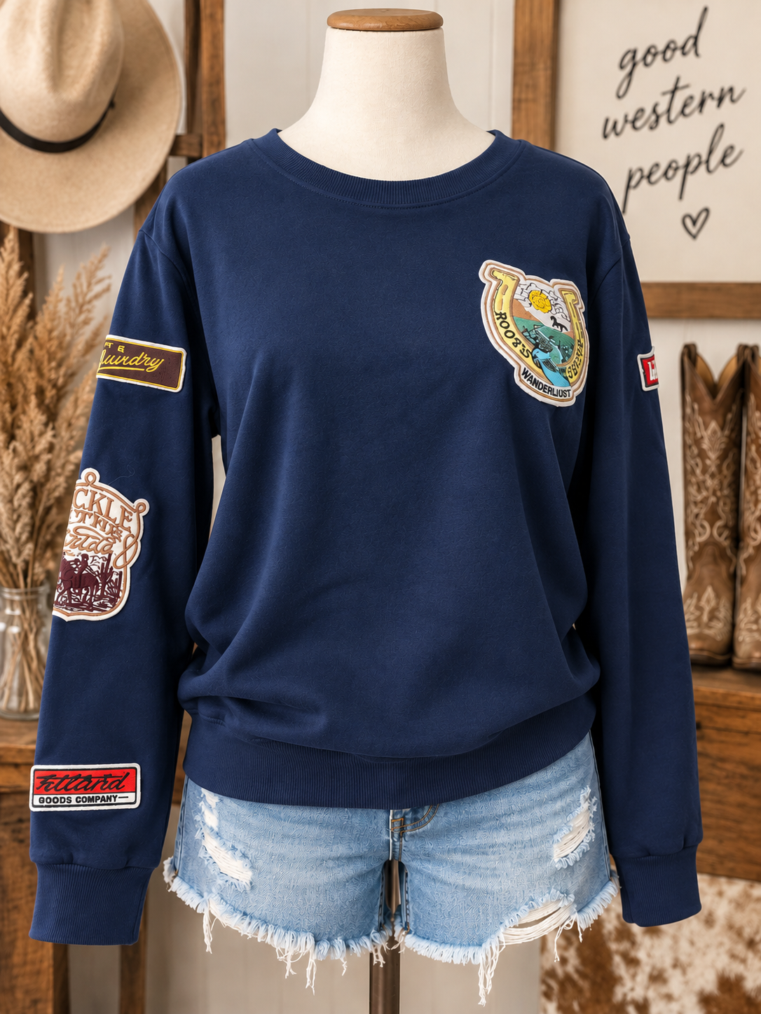 Western Patchwork Sweatshirt