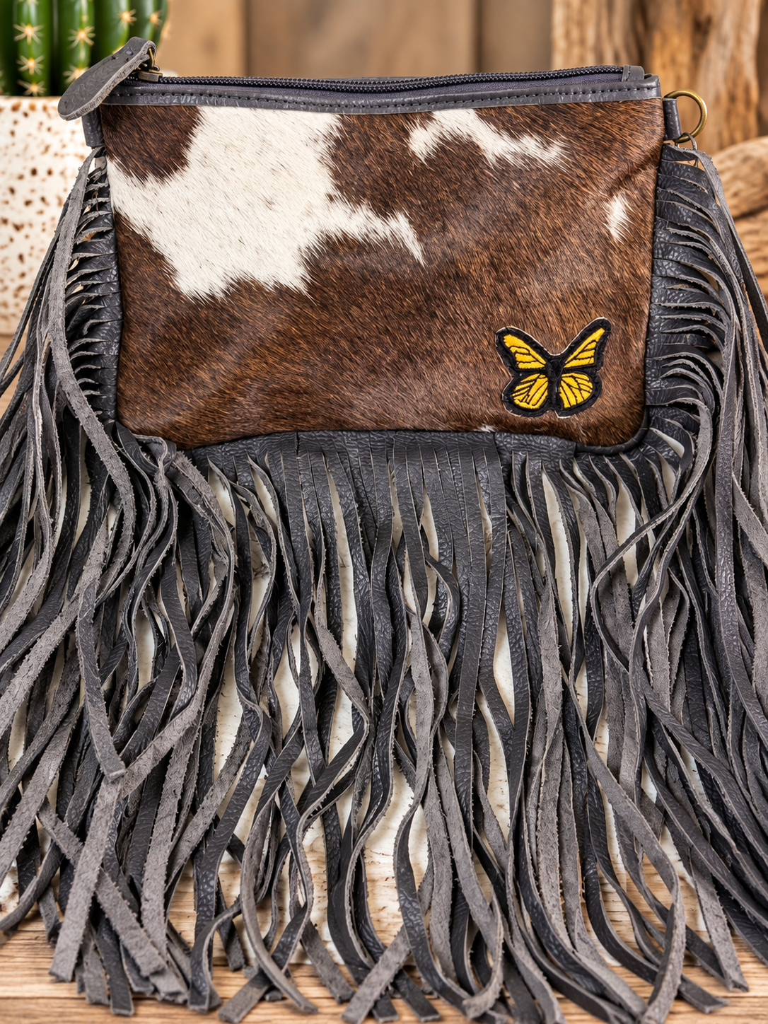 Stockyards After Dark Genuine Cowhide Fringe Crossbody Bag