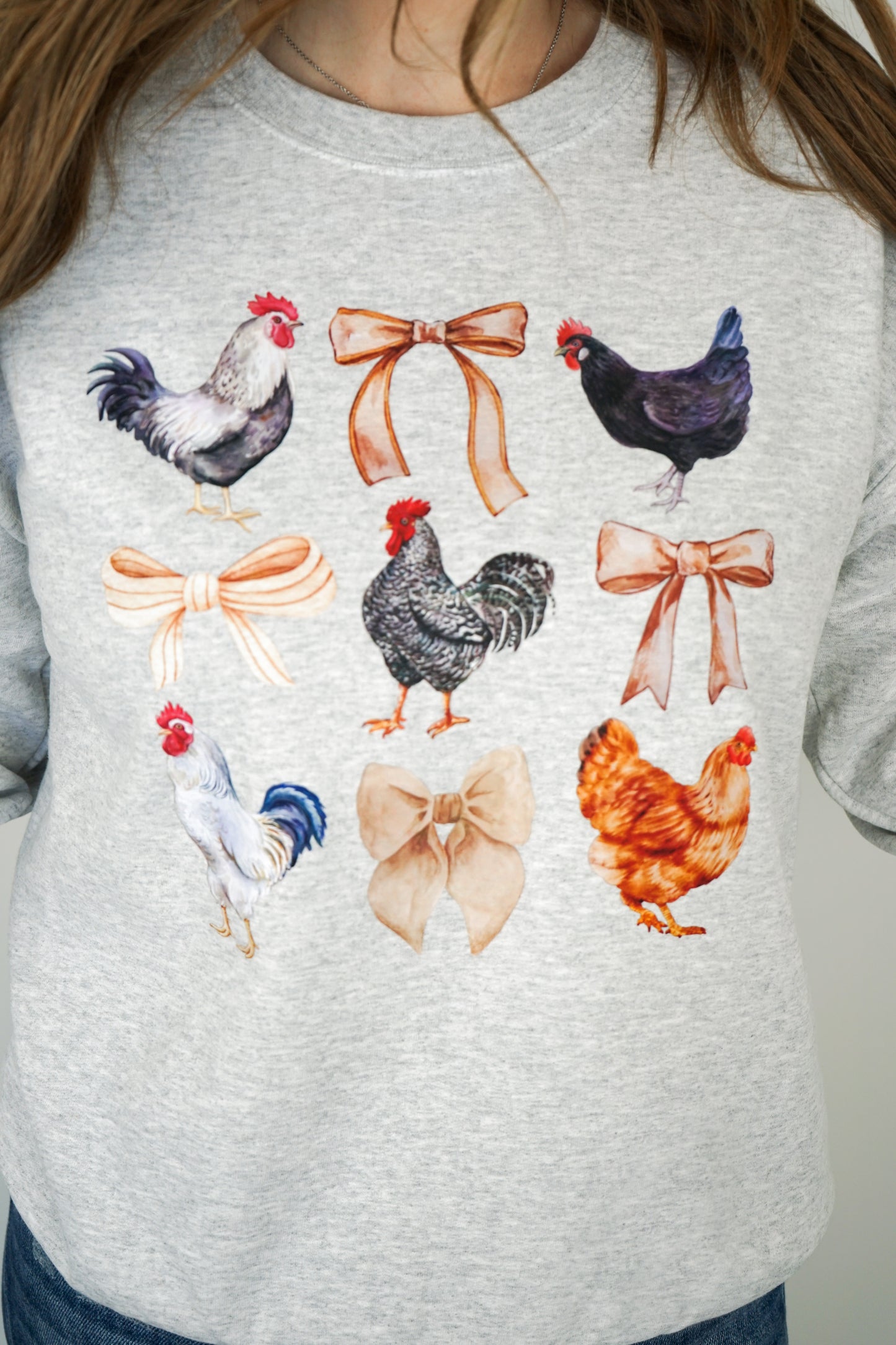 Chickens and Bows Crewneck Sweatshirt