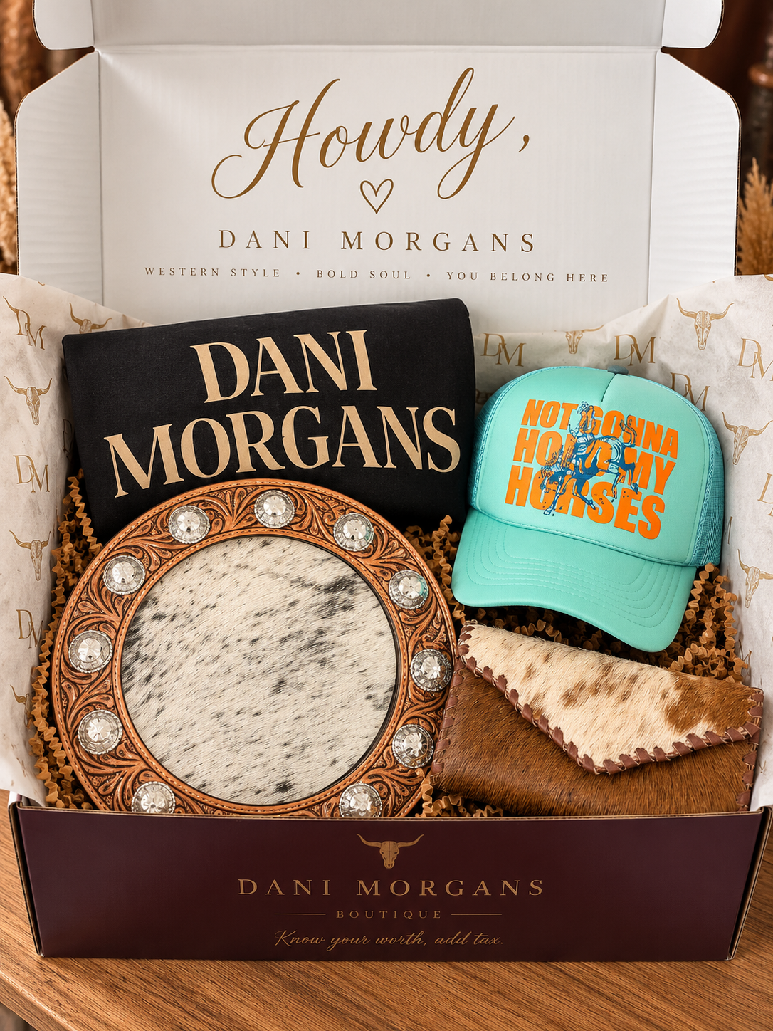 Dani Morgans Ultimate Western Mystery Bundle – Premium Handbag, Matching Wallet, Trucker Hat + Exclusive Crewneck