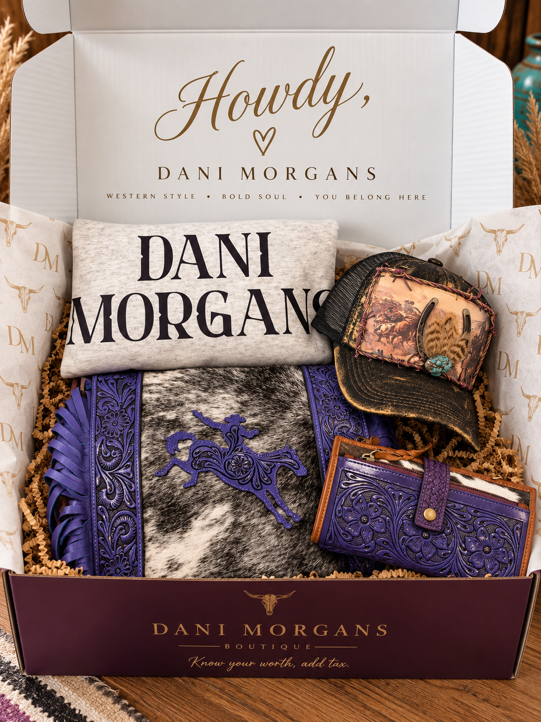 Dani Morgans Ultimate Western Mystery Bundle – Premium Handbag, Matching Wallet, Trucker Hat + Exclusive Crewneck