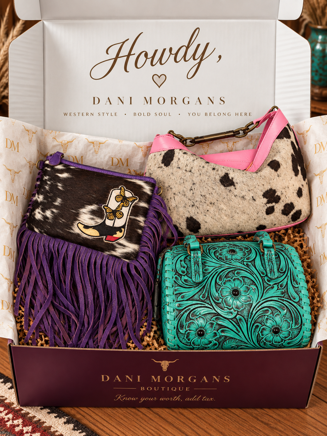 Dani Morgans 3-Piece Handbag Bundle | Genuine Leather & Cowhide Western Bags