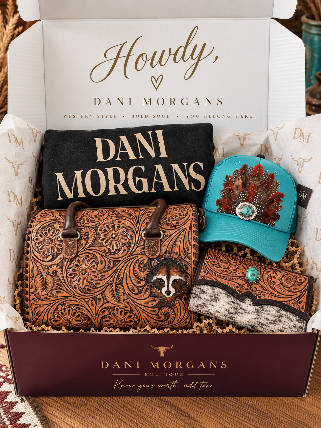 Dani Morgans Ultimate Western Mystery Bundle – Premium Handbag, Matching Wallet, Trucker Hat + Exclusive Crewneck