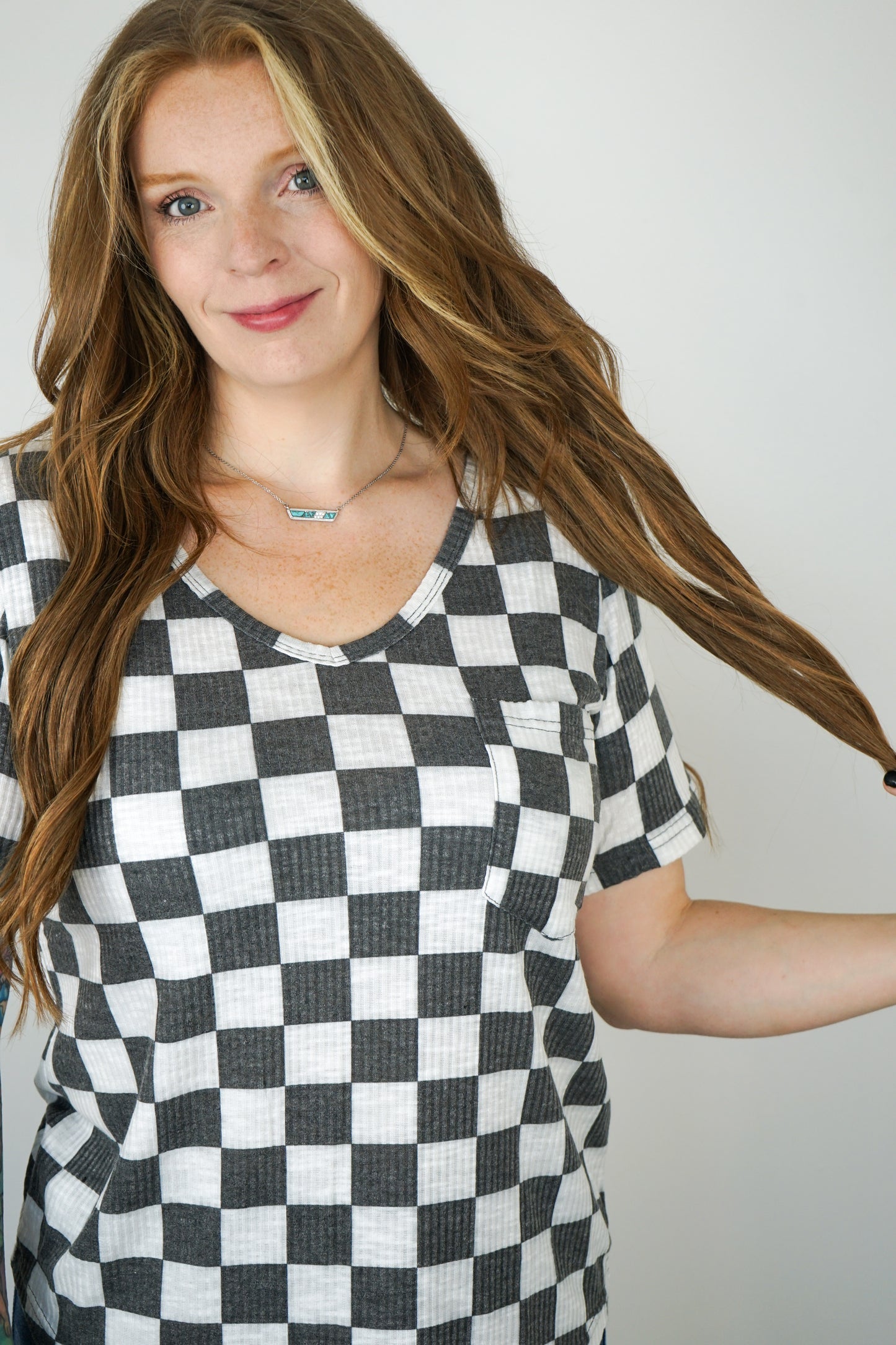 Super Soft Checkered V Neck