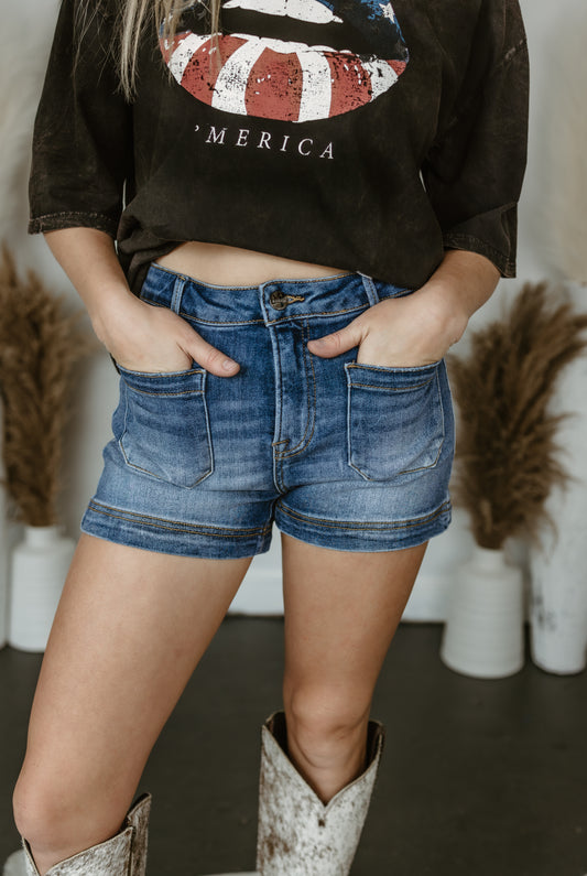 High Rise Pocket Patch Shorts by Risen