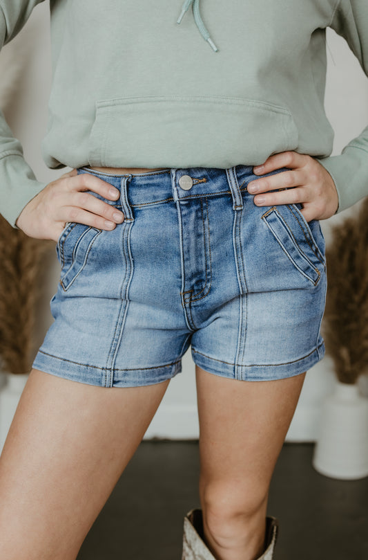 High Rise Front Seam Detail Shorts