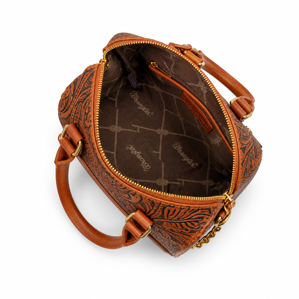 Wrangler Genuine Leather Floral Embossed Speedy Trunk Bag