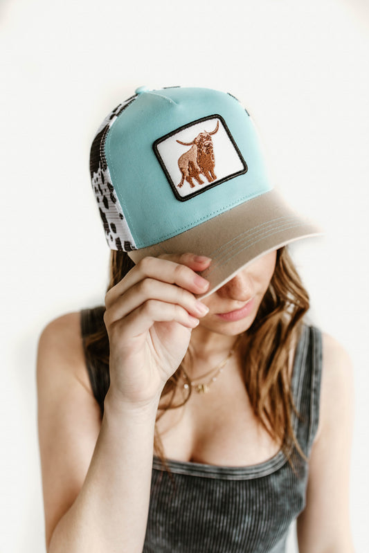 Highland Cow Embroidered Patch Trucker Hat