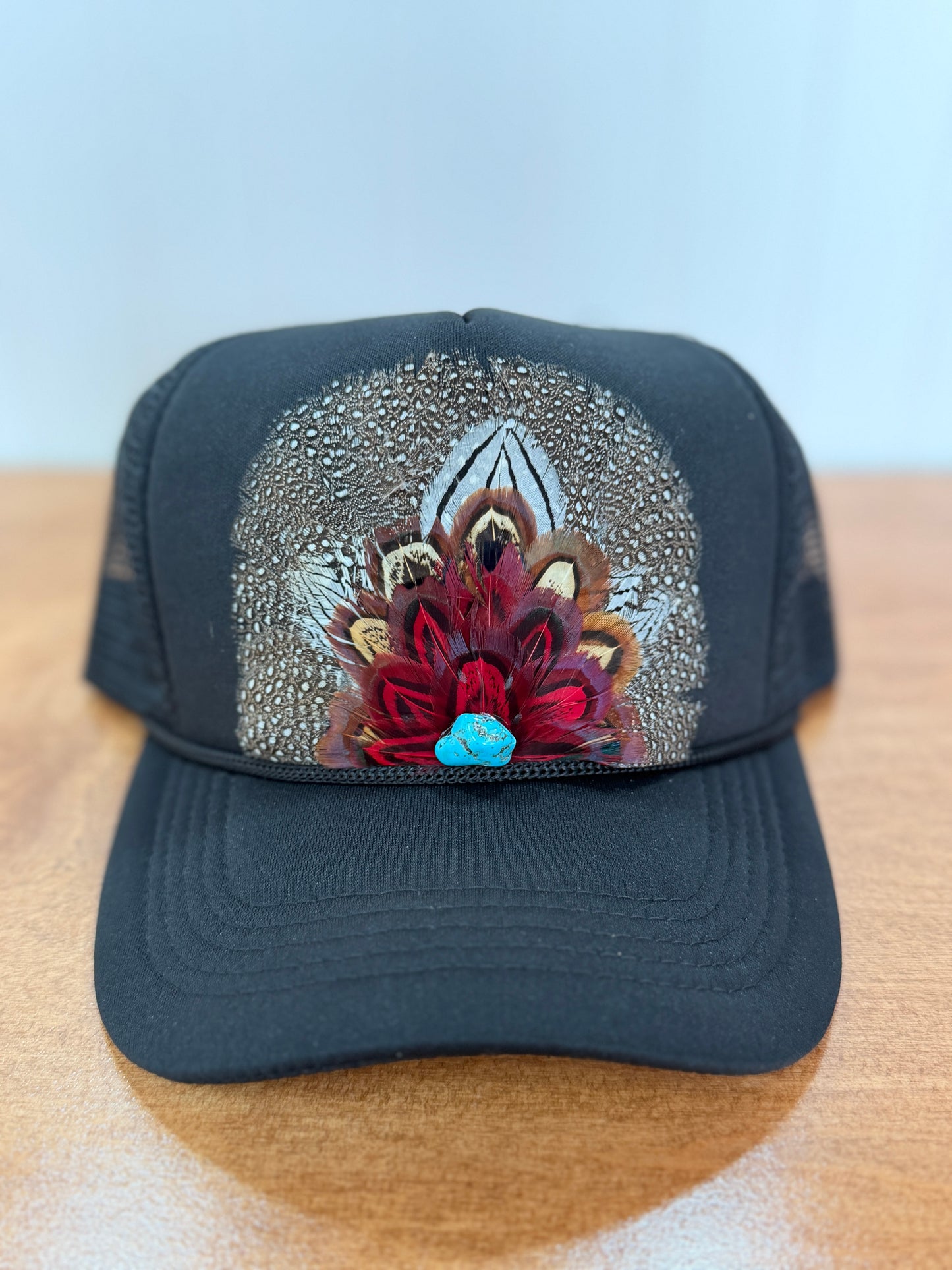Black Feather Detailed Trucker Hat
