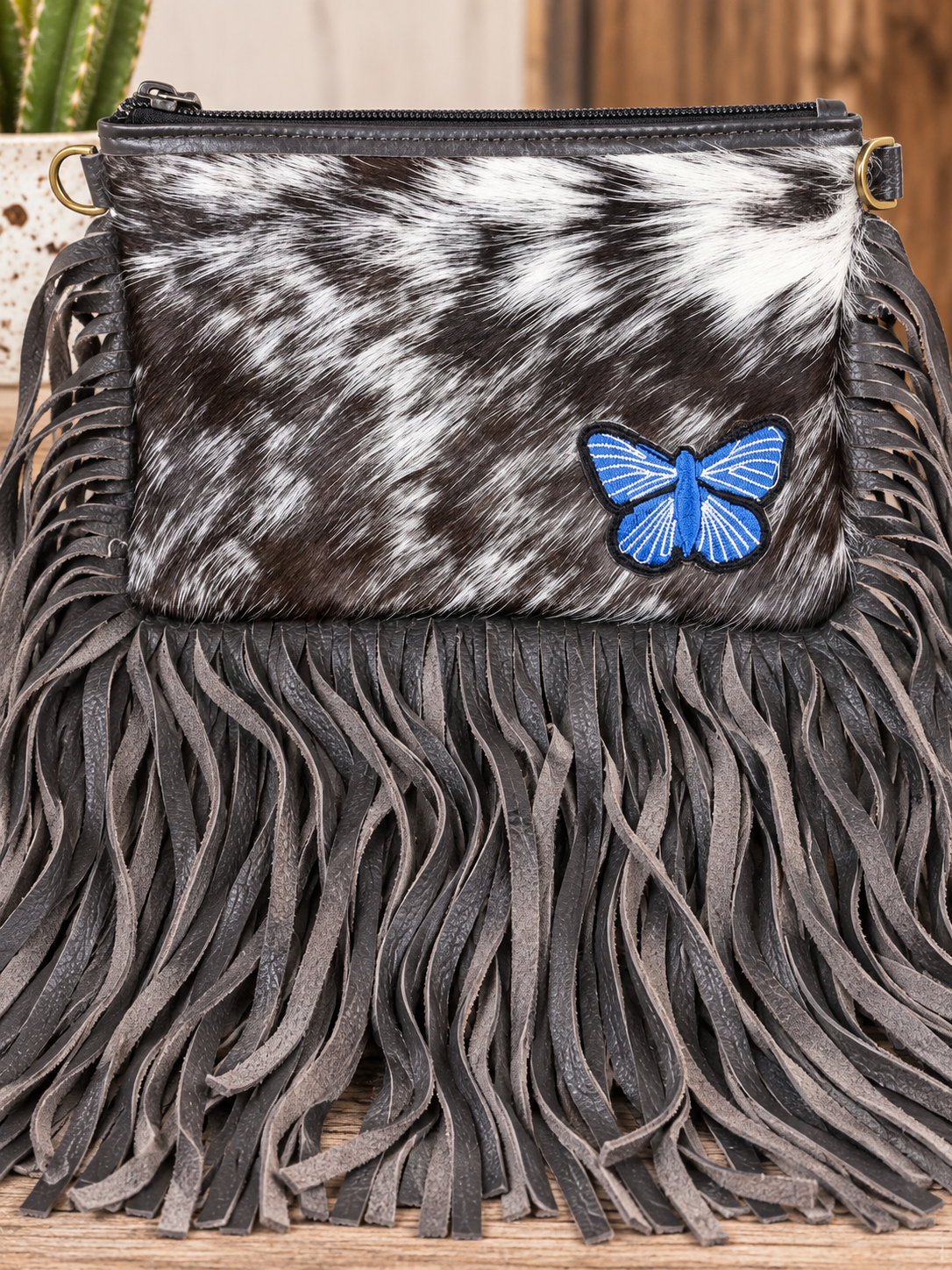 Stockyards After Dark Genuine Cowhide Fringe Crossbody Bag