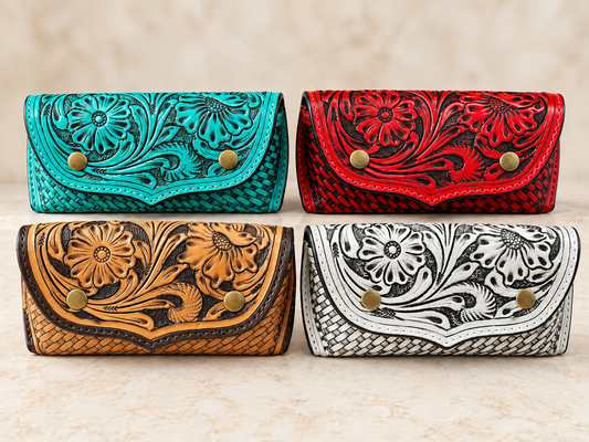 Tooled Leather Floral Sunglasses Case