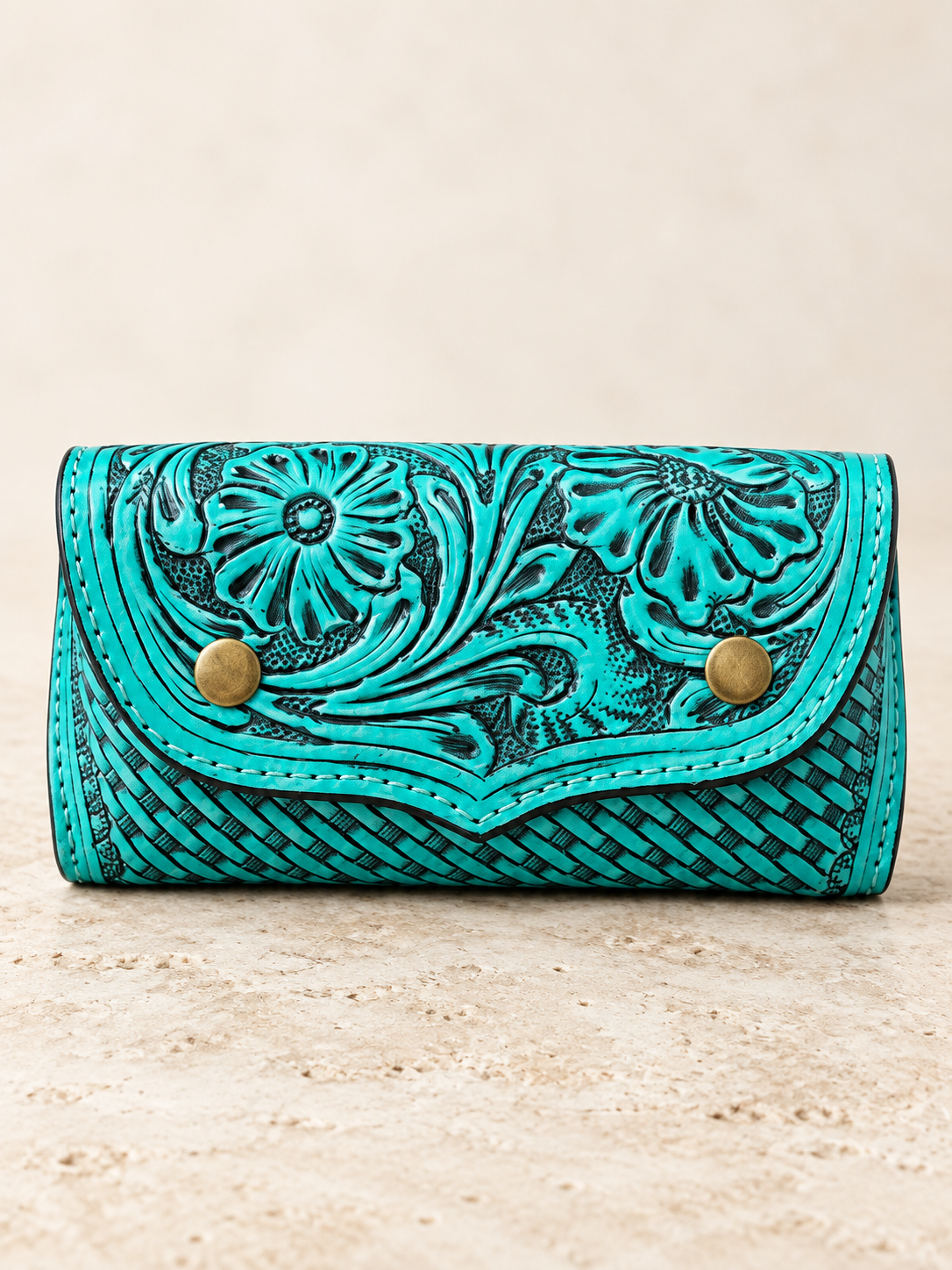 Tooled Leather Floral Sunglasses Case