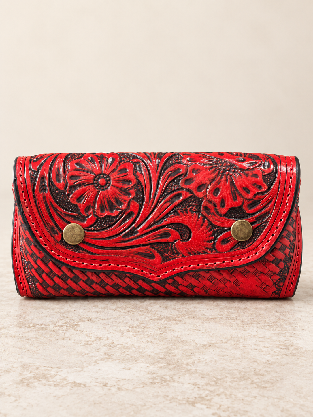 Tooled Leather Floral Sunglasses Case