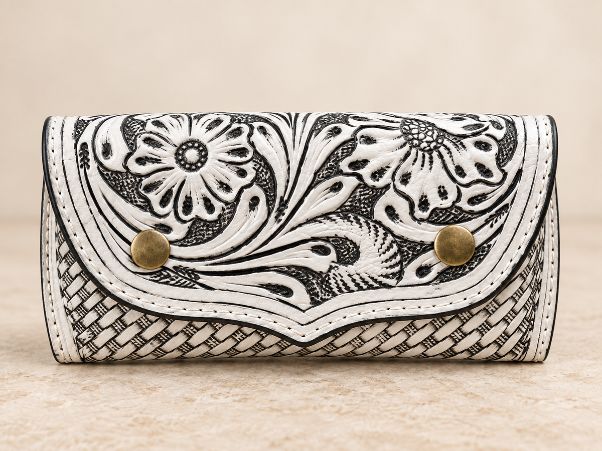 Tooled Leather Floral Sunglasses Case