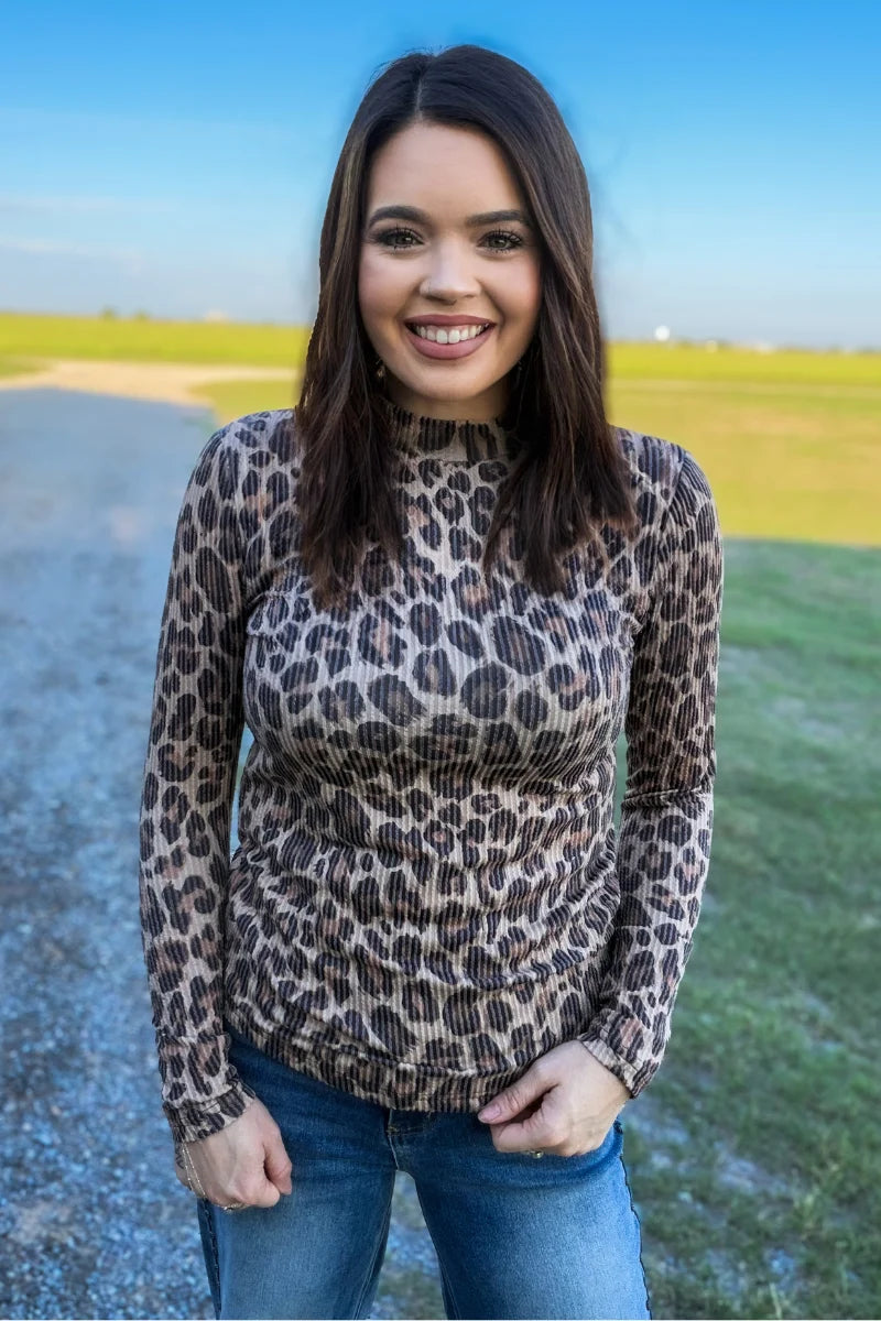 Spotted Wild Leopard Print Long Sleeve Top