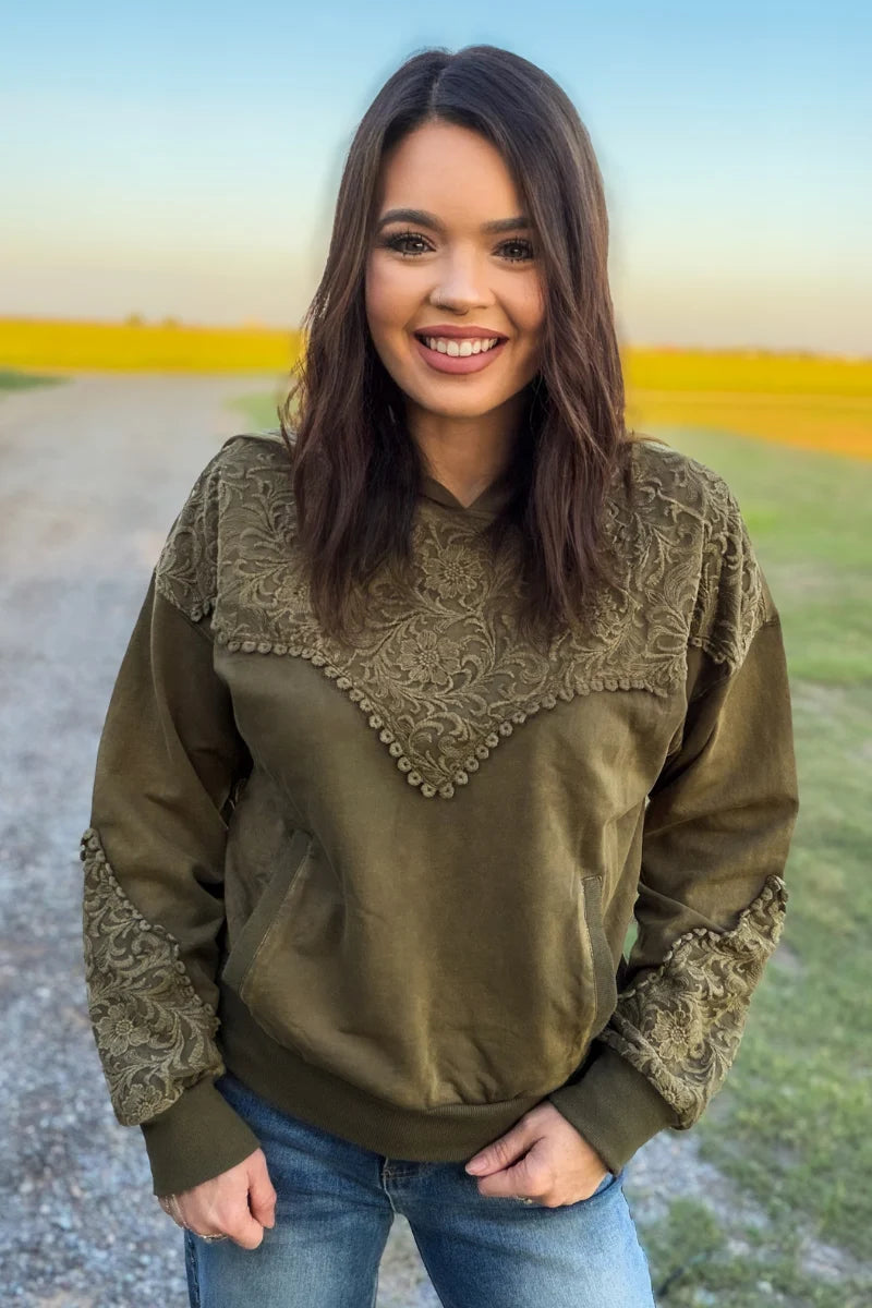 Tooled Frontier Western Hoodie – Hunter Green