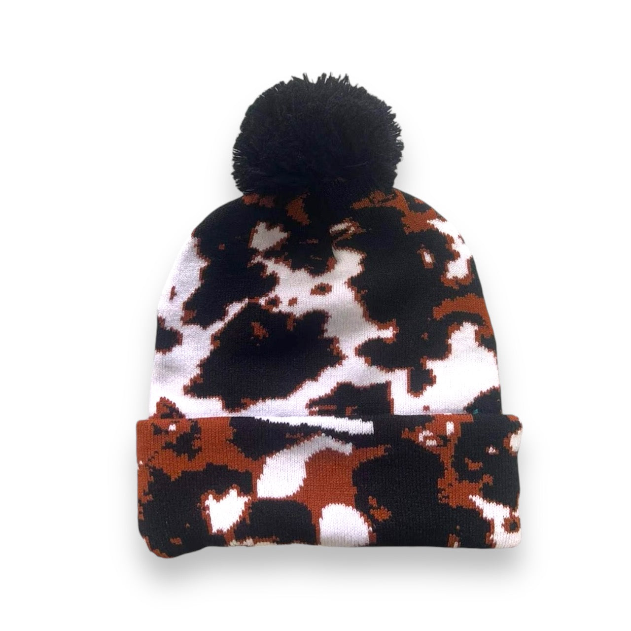 Cow Print Beanie with Pom