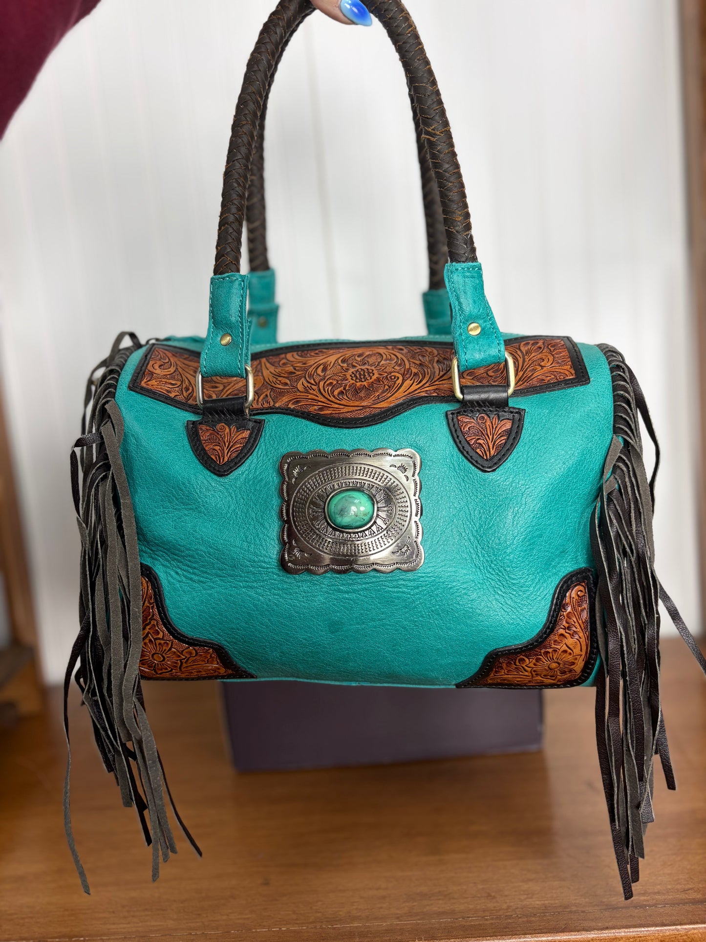 Genuine Leather Tooled Western Concho Becca Bag Bag