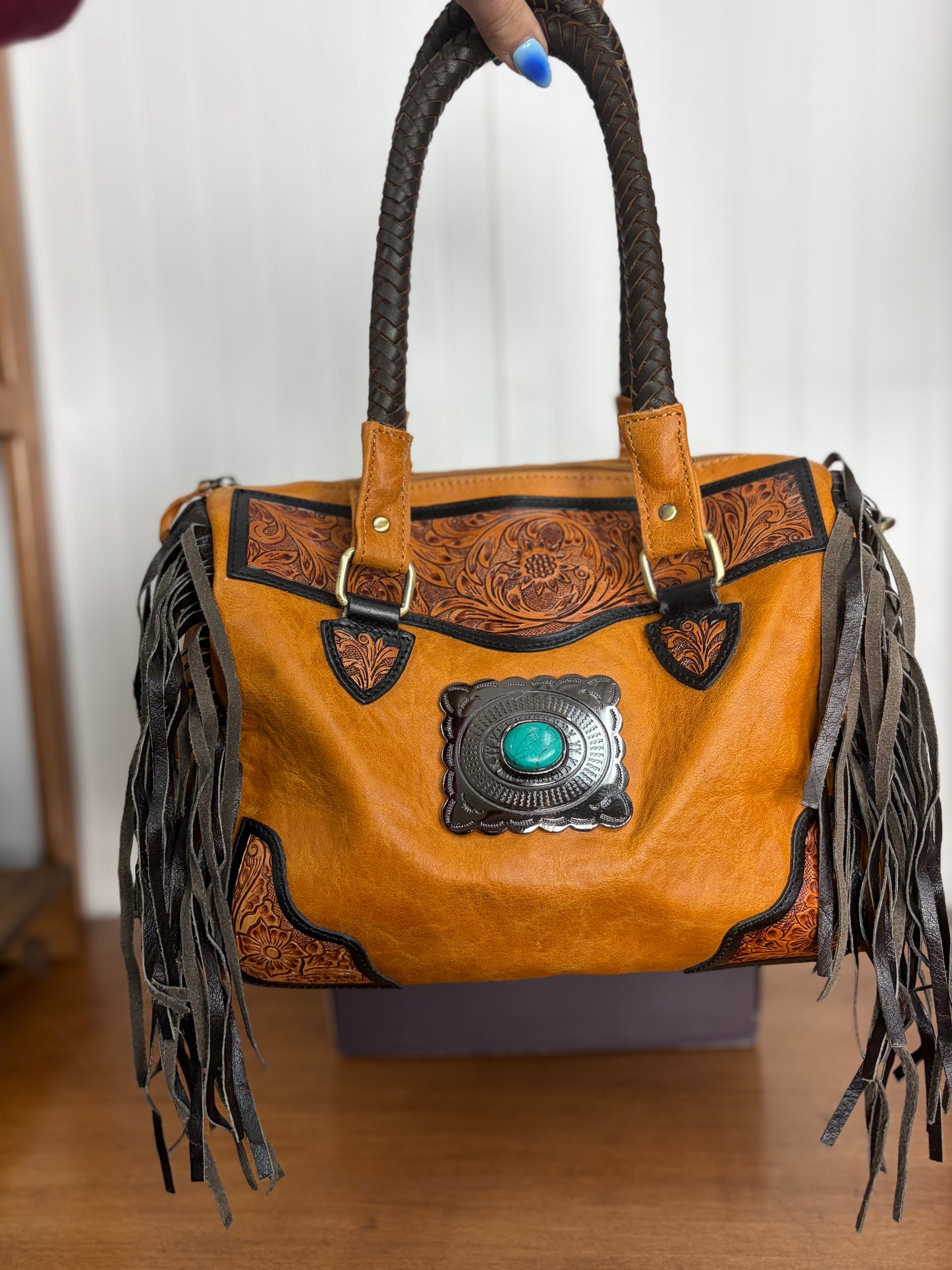 Genuine Leather Tooled Western Concho Becca Bag Bag
