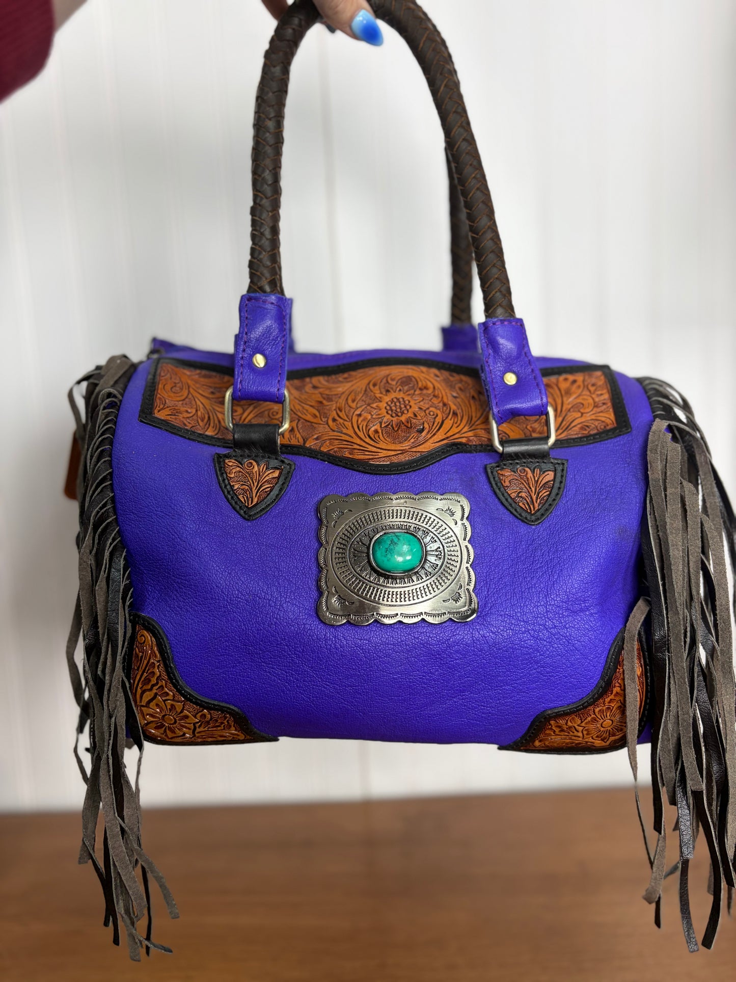 Genuine Leather Tooled Western Concho Becca Bag Bag
