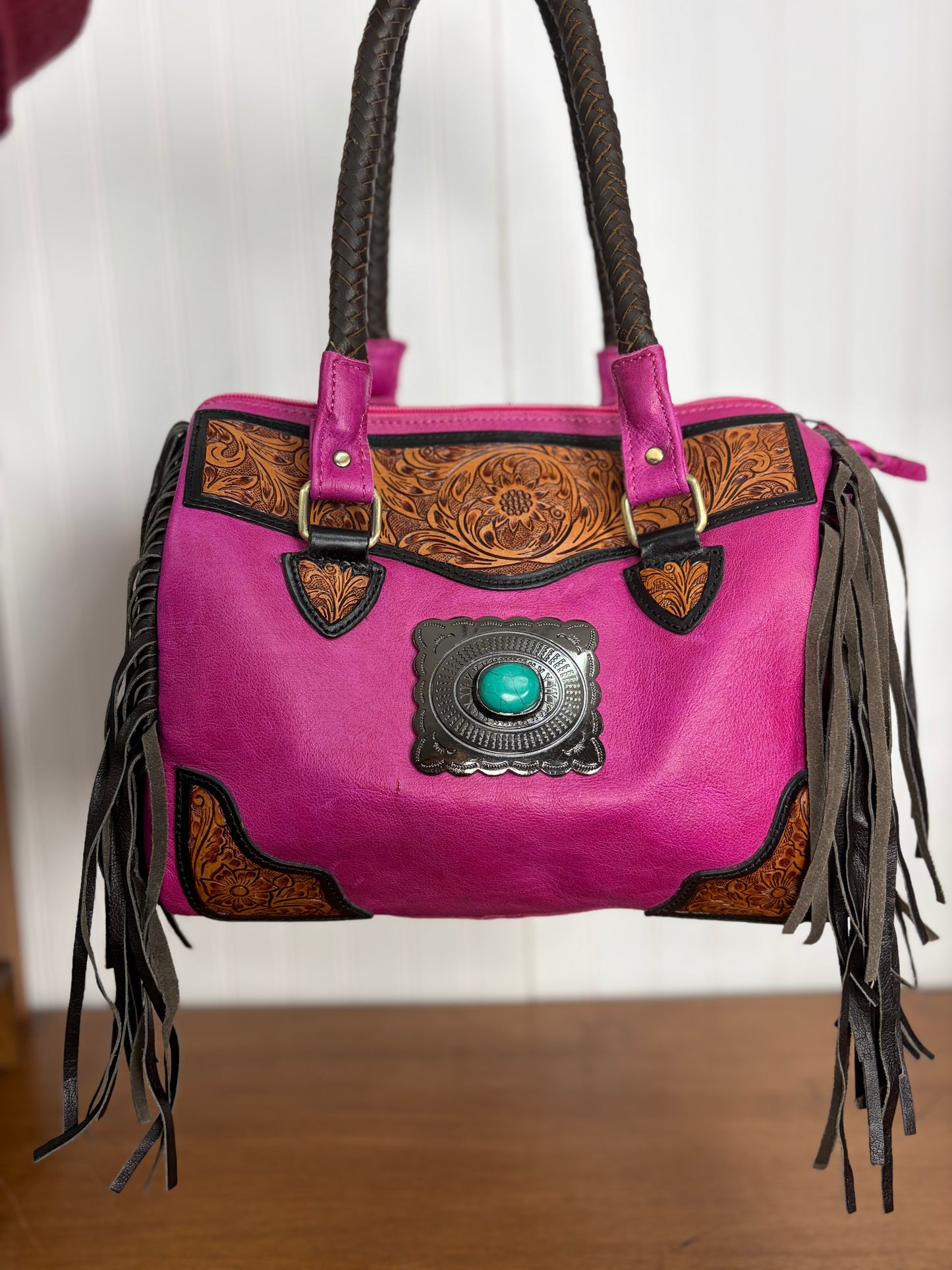 Genuine Leather Tooled Western Concho Becca Bag Bag