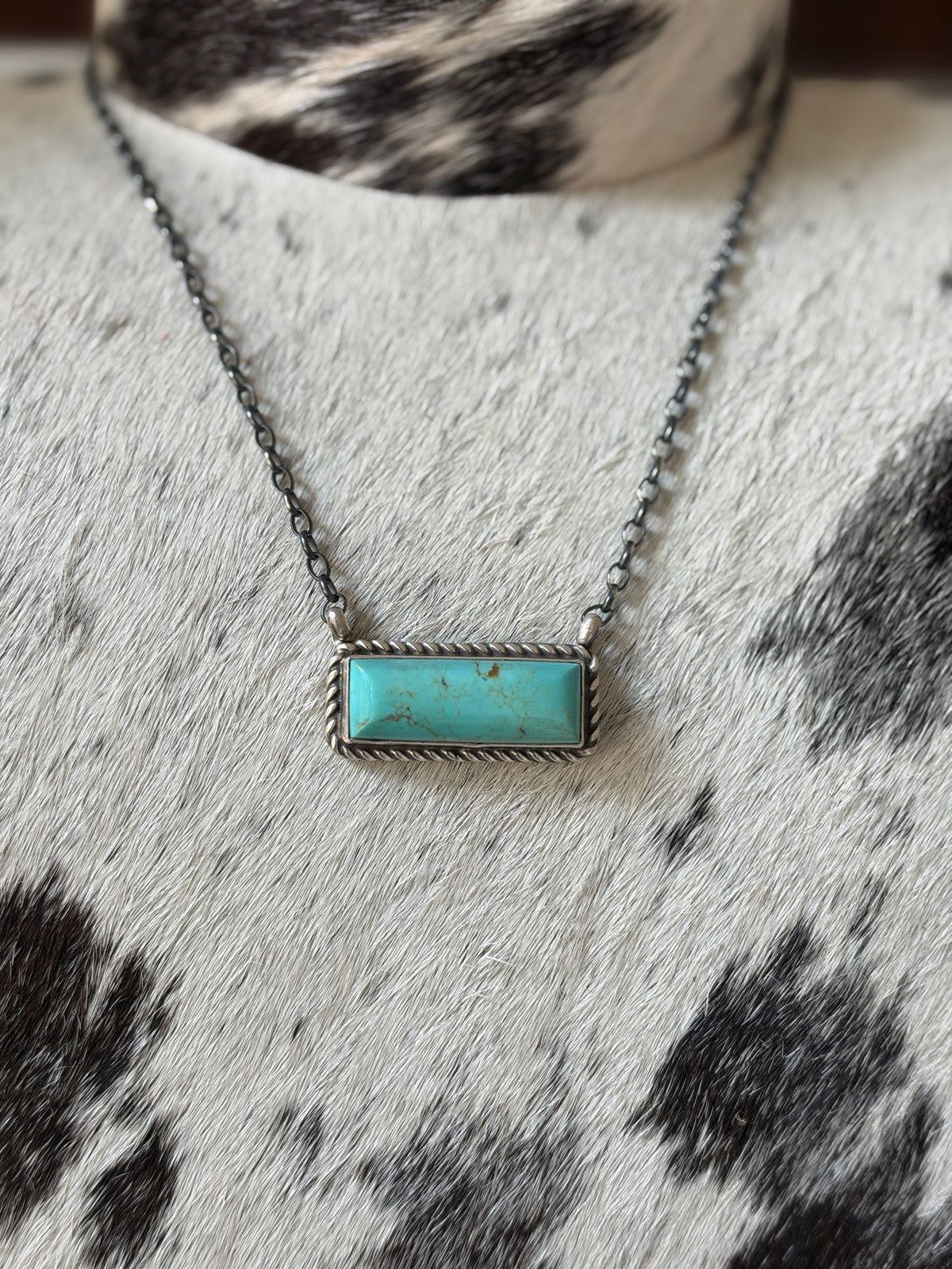 Chassity Belone Number 8 Turquoise 16" Bar Necklace – Native Made 925 Sterling Silver