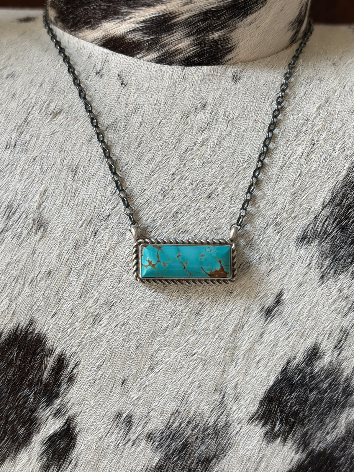 Chassity Belone Number 8 Turquoise 16" Bar Necklace – Native Made 925 Sterling Silver