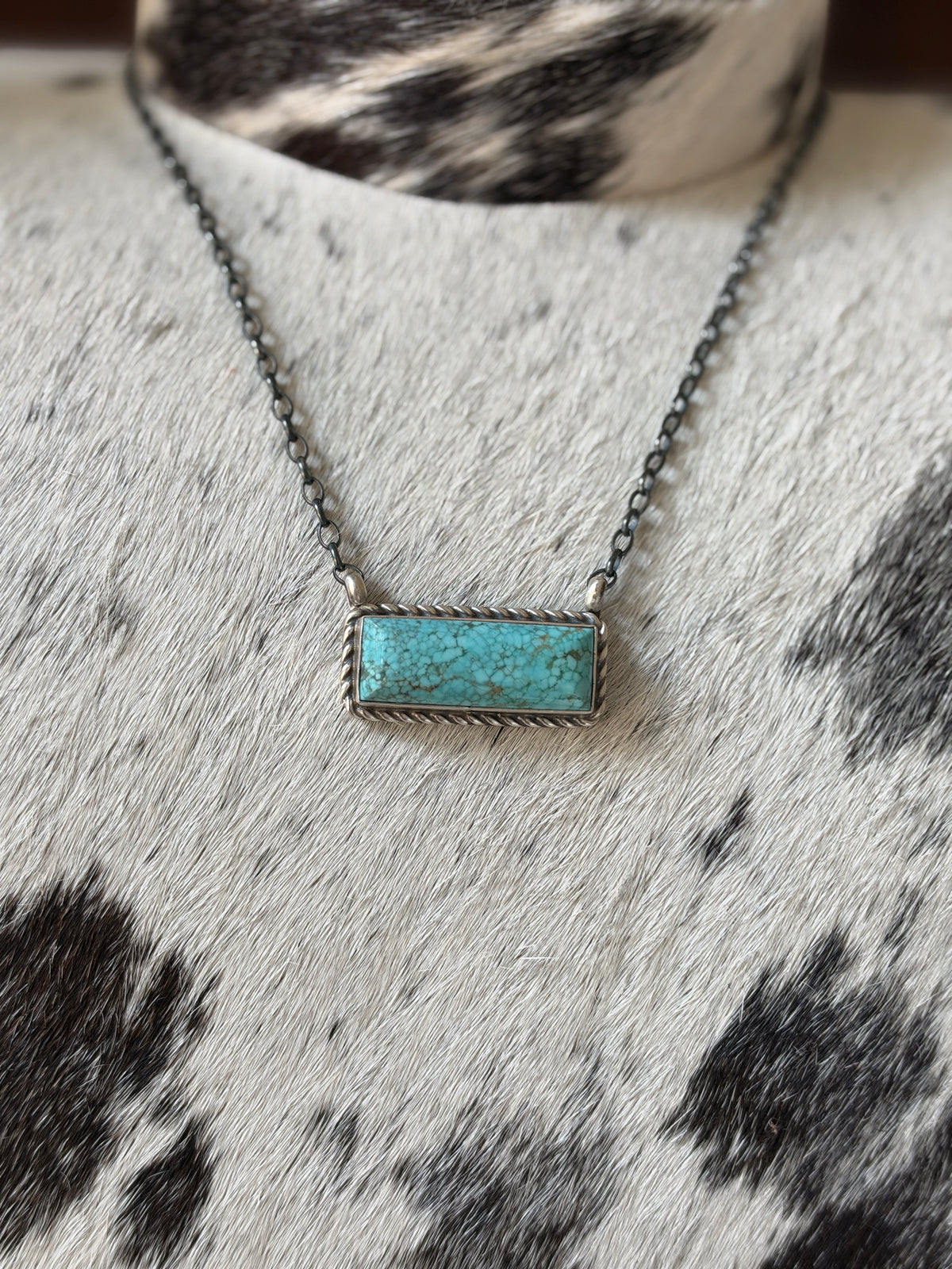 Chassity Belone Number 8 Turquoise 16" Bar Necklace – Native Made 925 Sterling Silver