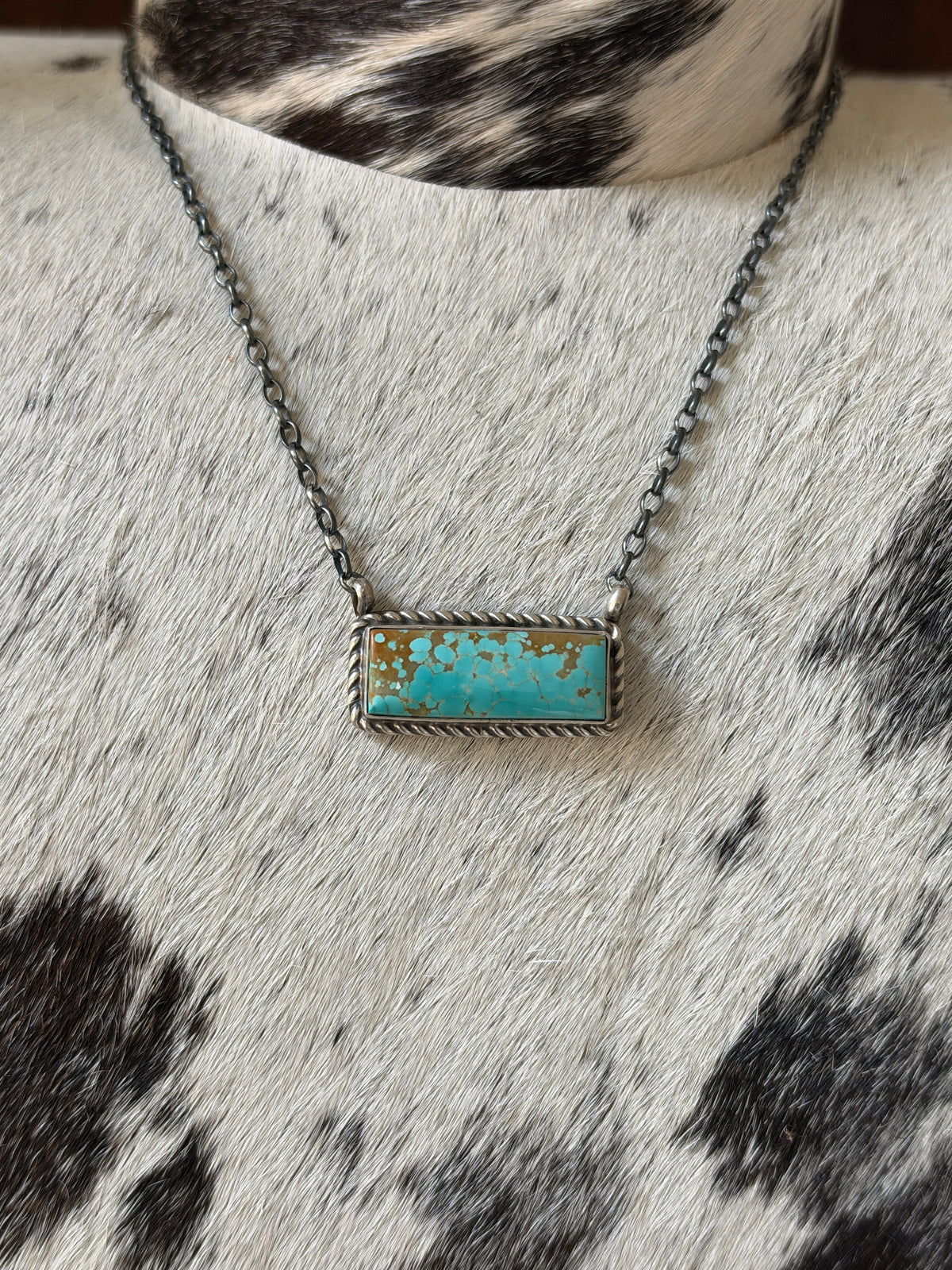 Chassity Belone Number 8 Turquoise 16" Bar Necklace – Native Made 925 Sterling Silver