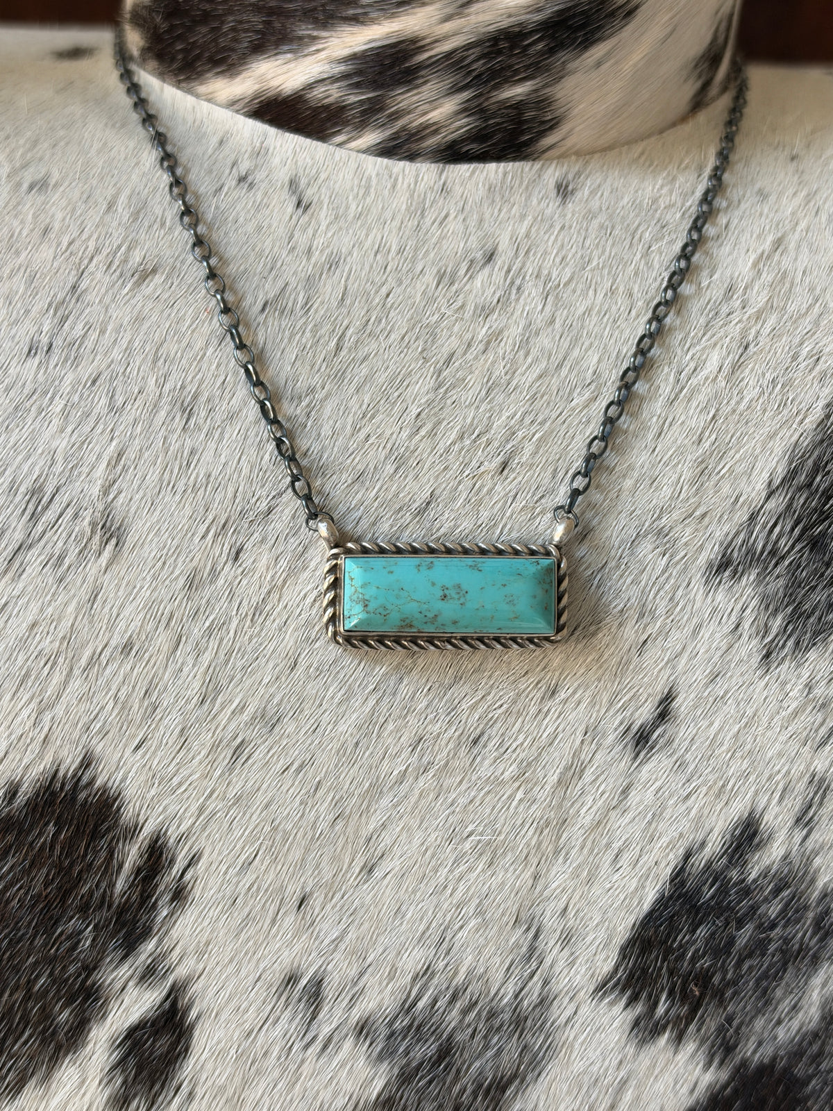Chassity Belone Number 8 Turquoise 16" Bar Necklace – Native Made 925 Sterling Silver