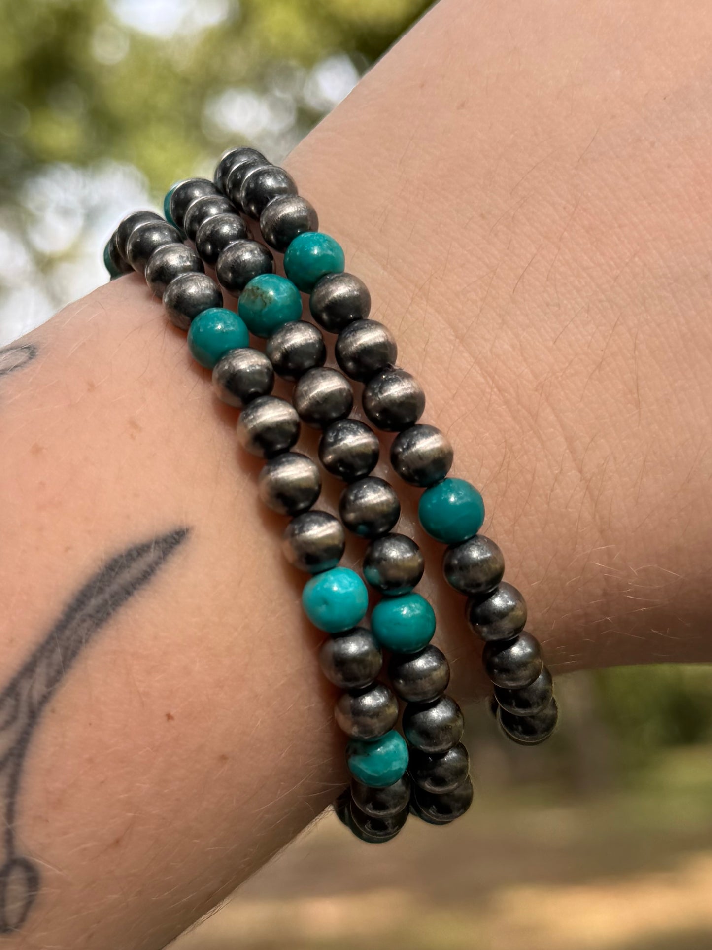 6MM Stretchy Pearl Bracelet with Turquoise