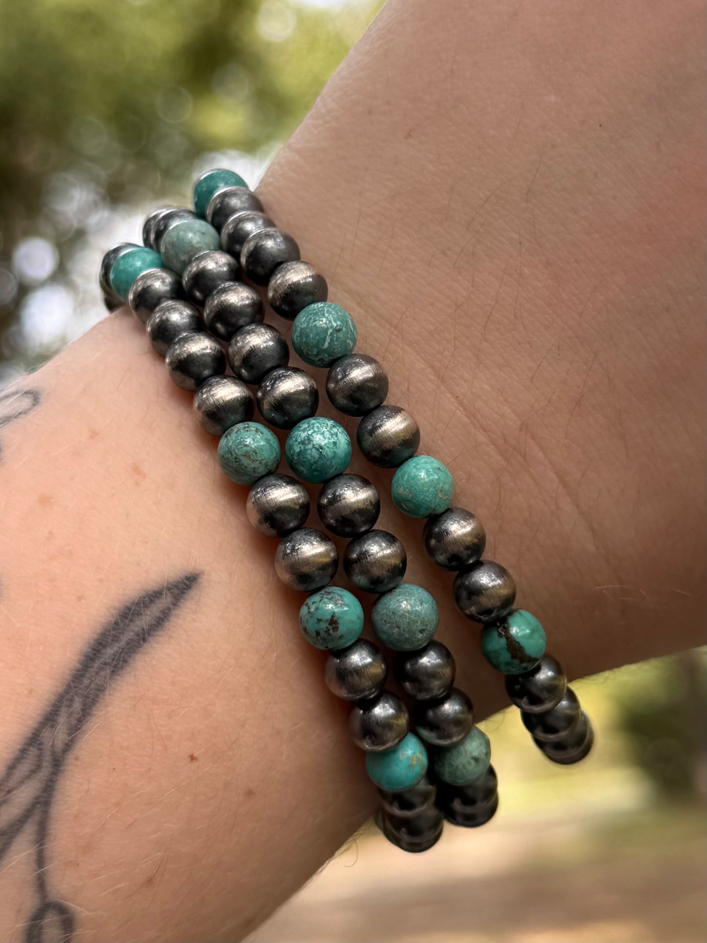6MM Stretchy Pearl Bracelet with Turquoise