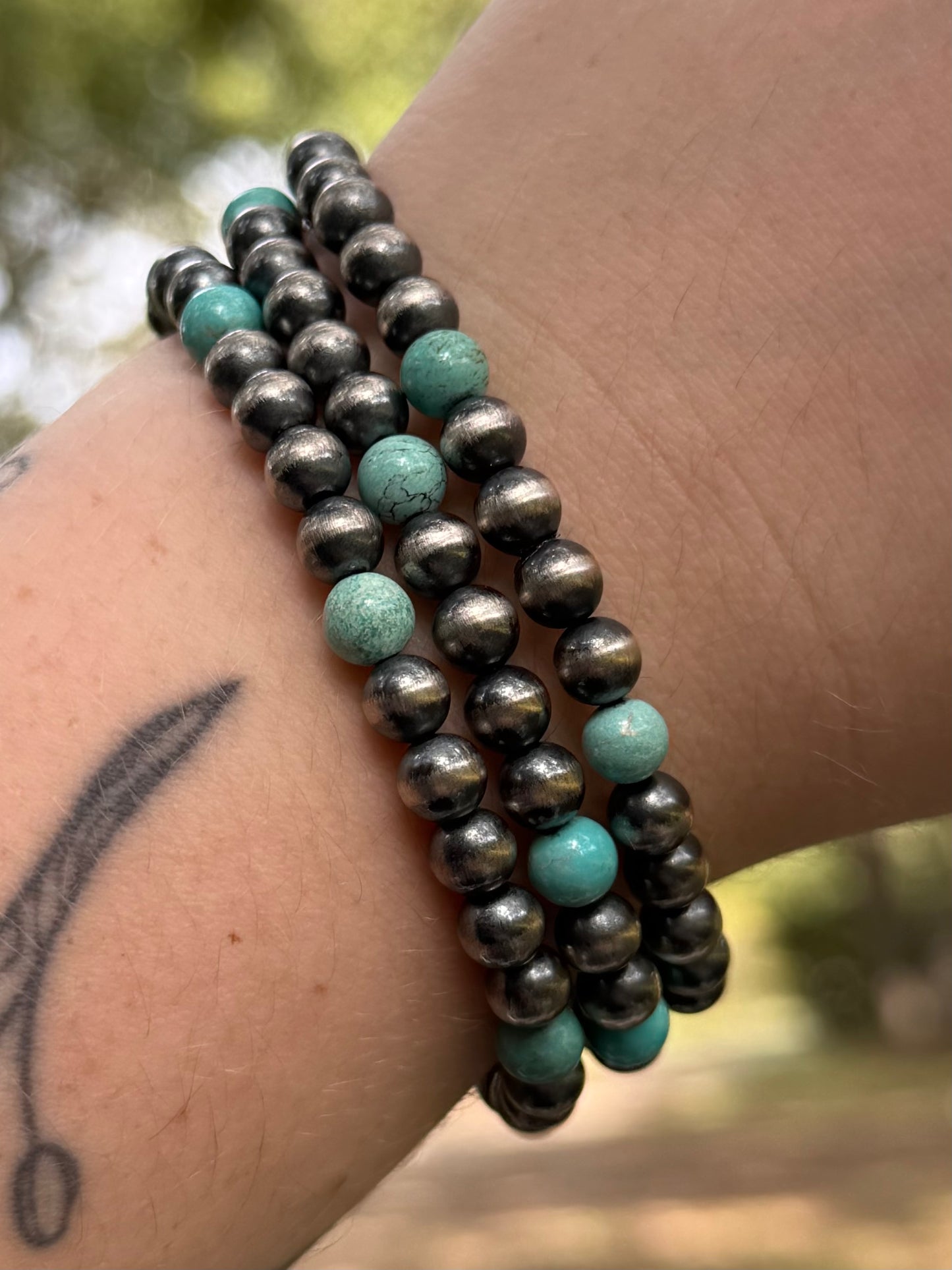 6MM Stretchy Pearl Bracelet with Turquoise