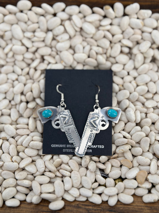 Tim Yazzie | Kingman and Sterling Silver Pew Pew Earring